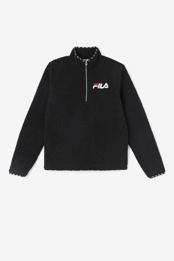 Fila Shelly Sherpa Quarter Zip Jacket Black Sweatshirt Womens - NZ 13670-RTLH